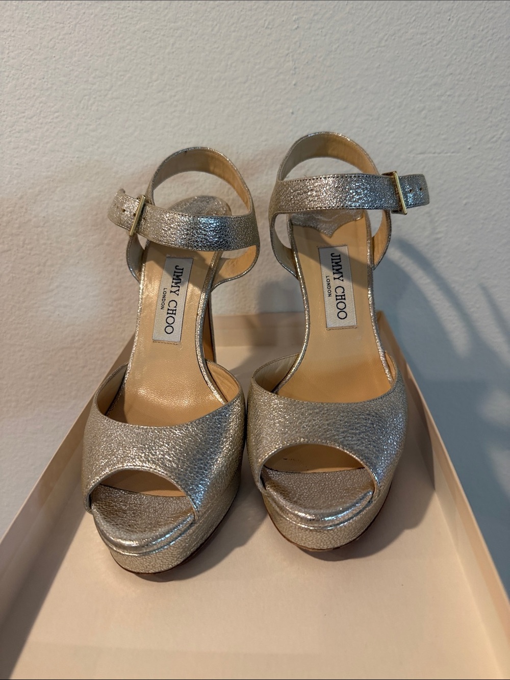 Jimmy Choo Linda  Metallic Platform Sandals LIKE NEW